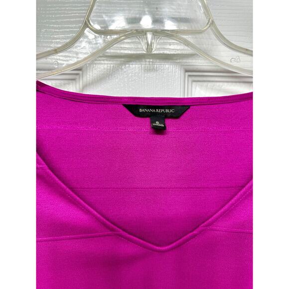 Banana Republic Bright Pink w. Textured Stripes, Ruffle 3/4 Sleeve Blouse - Sm - Picture 4 of 9